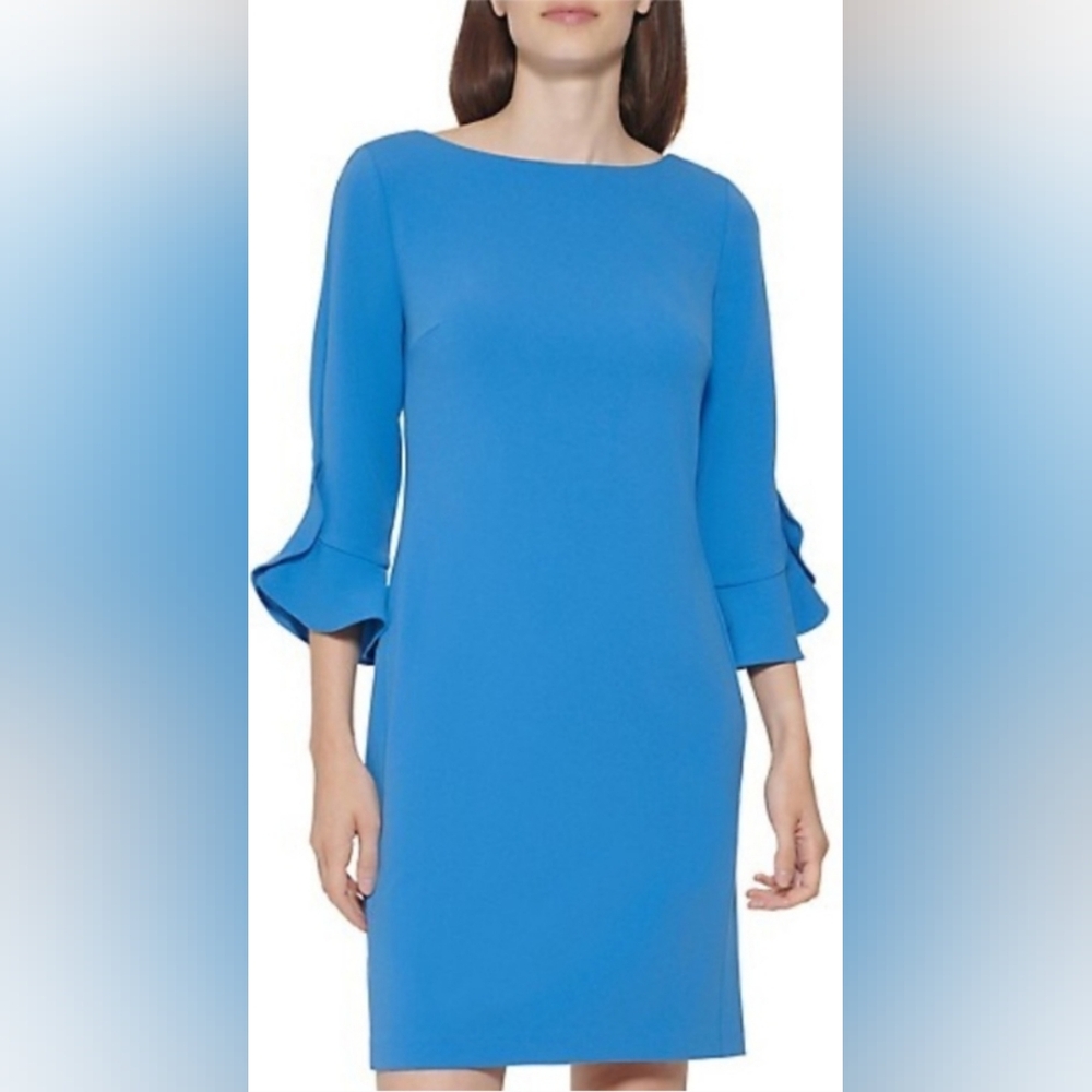 Karl Lagerfeld Royal Blue Crepe Tulip-Sleeve Sheath Dress Size 2